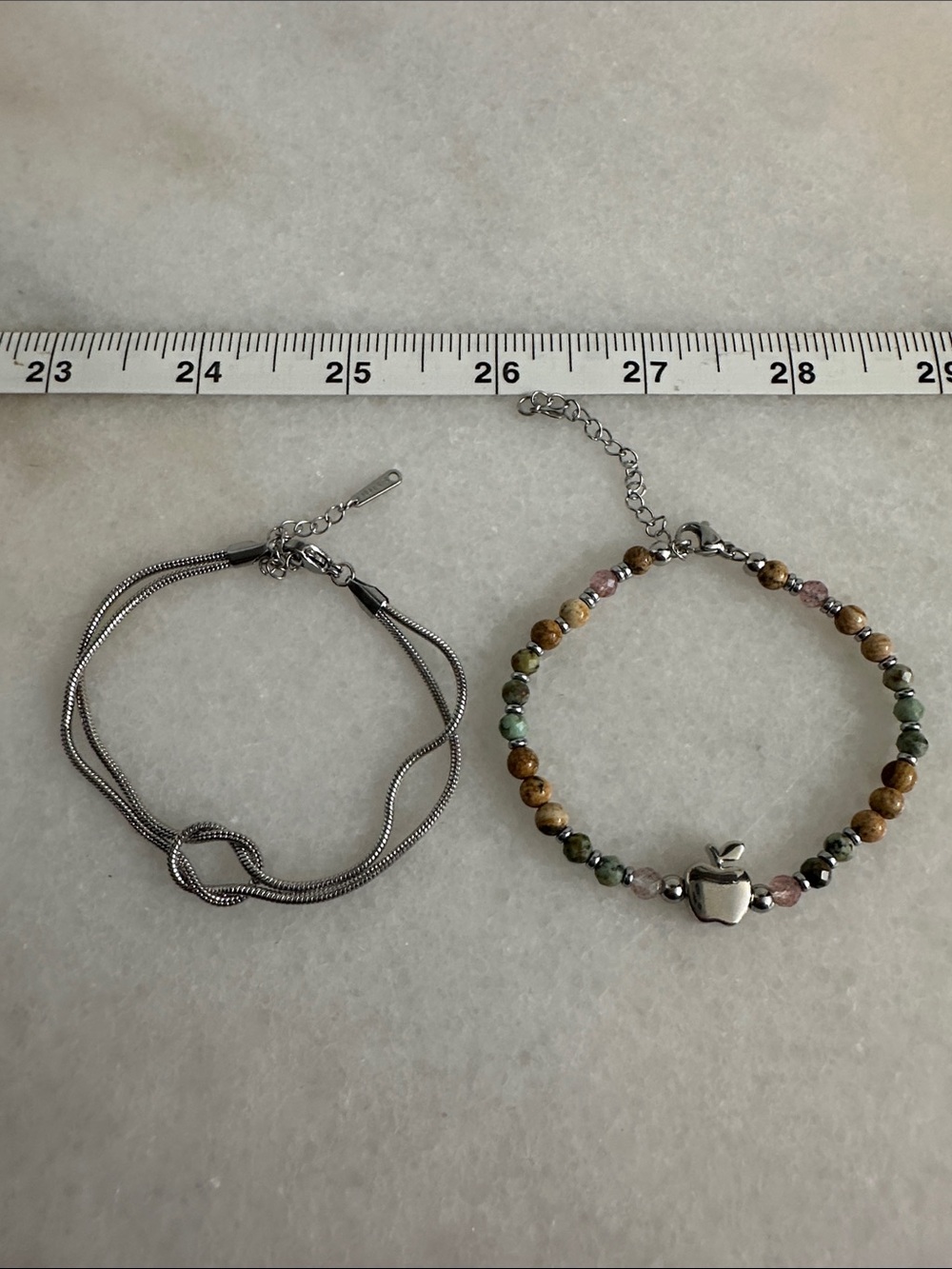Multicolor Beaded Bracelet with Silver Apple Charm